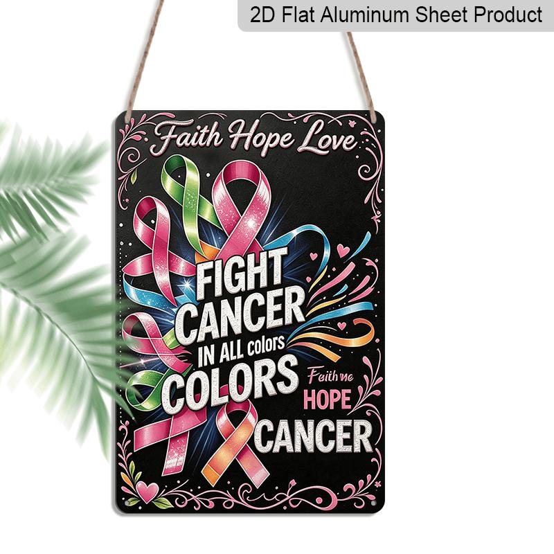 2D Flat, 1pc Multi Color Cancer Awareness Ribbon Aluminum Sign, Breast Cancer Awareness Month Decor, Cancer Walk Event Fence, Hospital Lobby Display