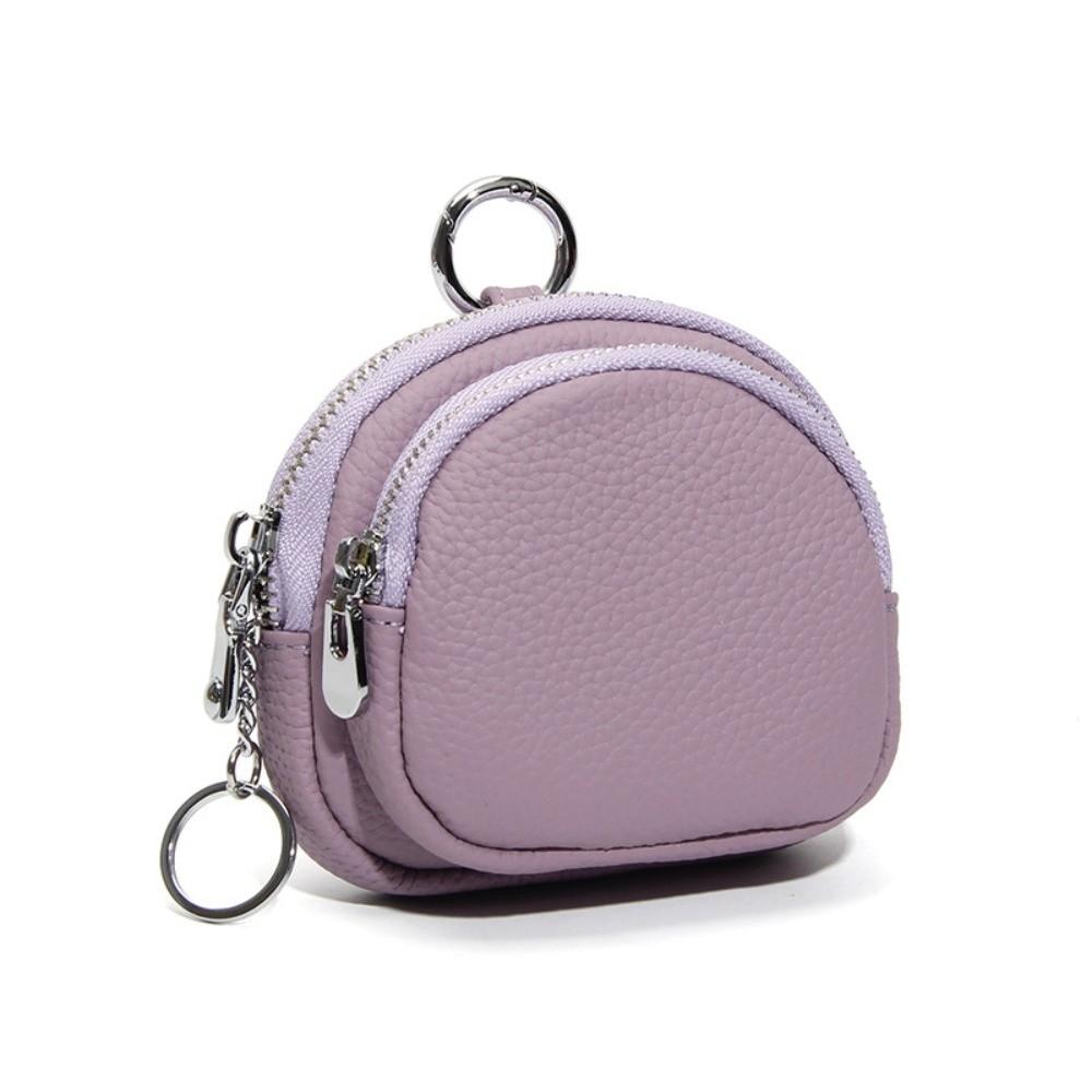 

Versatile Portable Leather Coin Purse Wallet Pouch Key Ring Round Bag Classic Simple Mini Money Bag Women фиолетовый