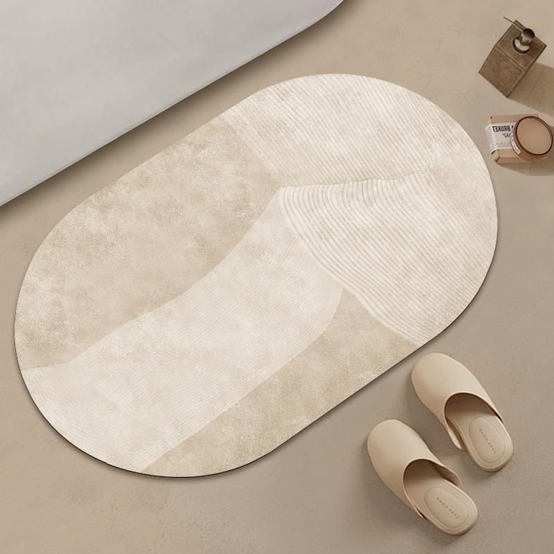 Oval Solid Color Abstract Floor Mat Bathroom Absorbent Anti Slip Foot Mat Bathroom Door Mat