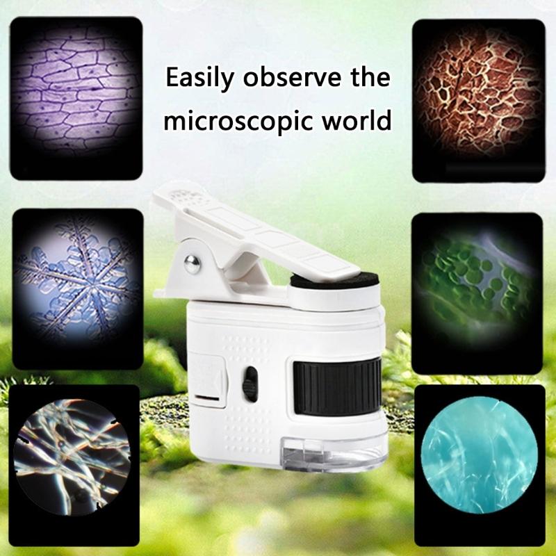 Portable 100X Magnification Mini Microscope for Smartphones with LED Illuminatiing and Clip On Design Jewels Magnifier