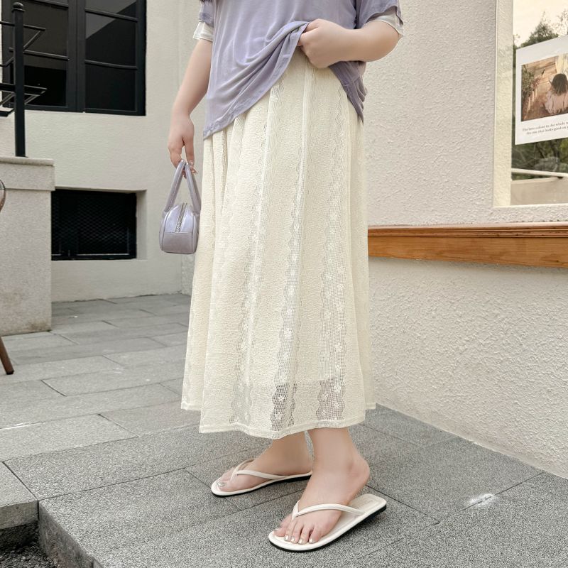 

Plus size women clothing [Mesh First Love Skirt] Double-Layer Jacquard Lace Hollow-out Skirt Summer Versatile Temperament Skirt Meters apricot 9xl