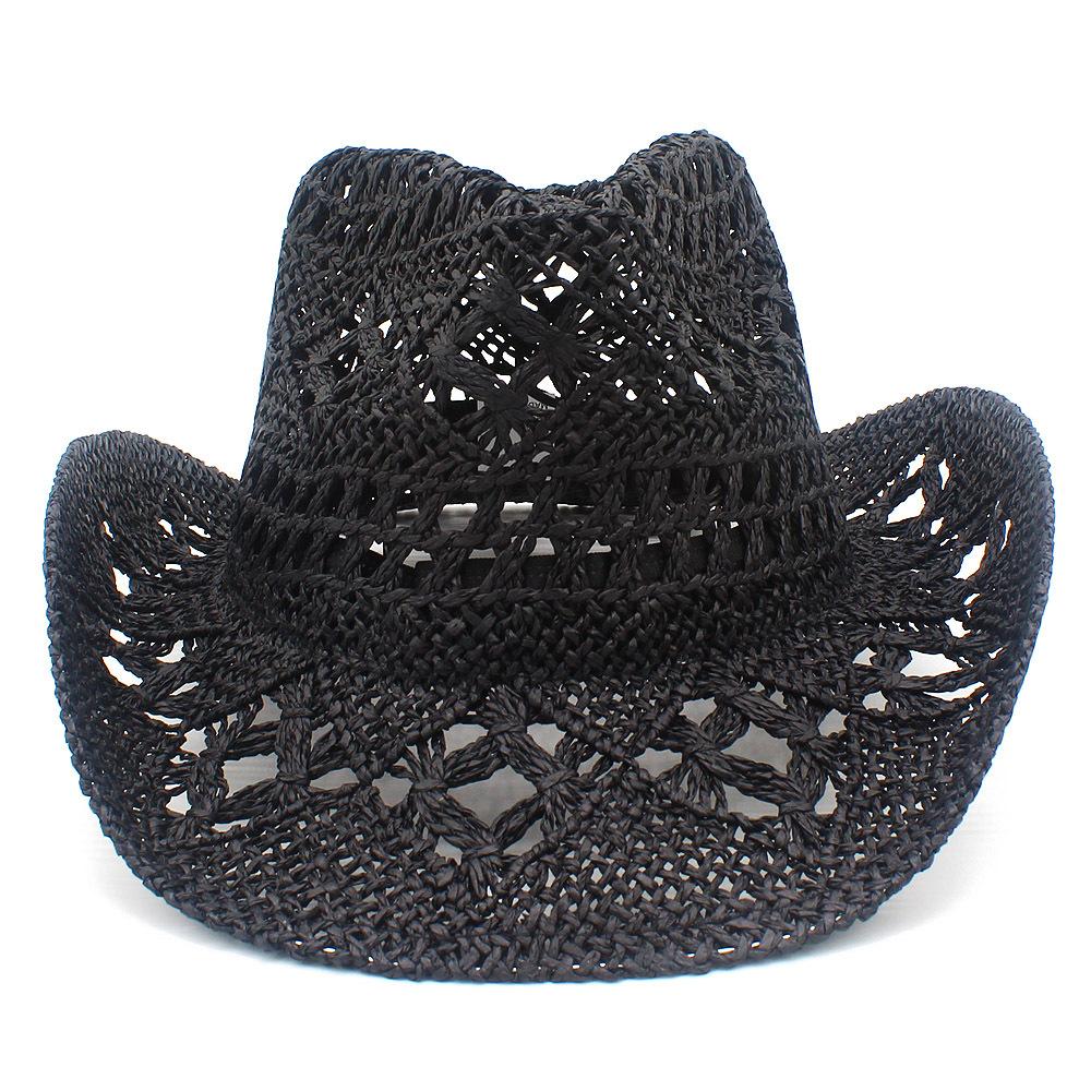 European and American Style Hand-woven Hollow Cowboy Hat Spring and Summer Girls Travel Sunshade Straw Hat Fashion Versatile Vacation Hat