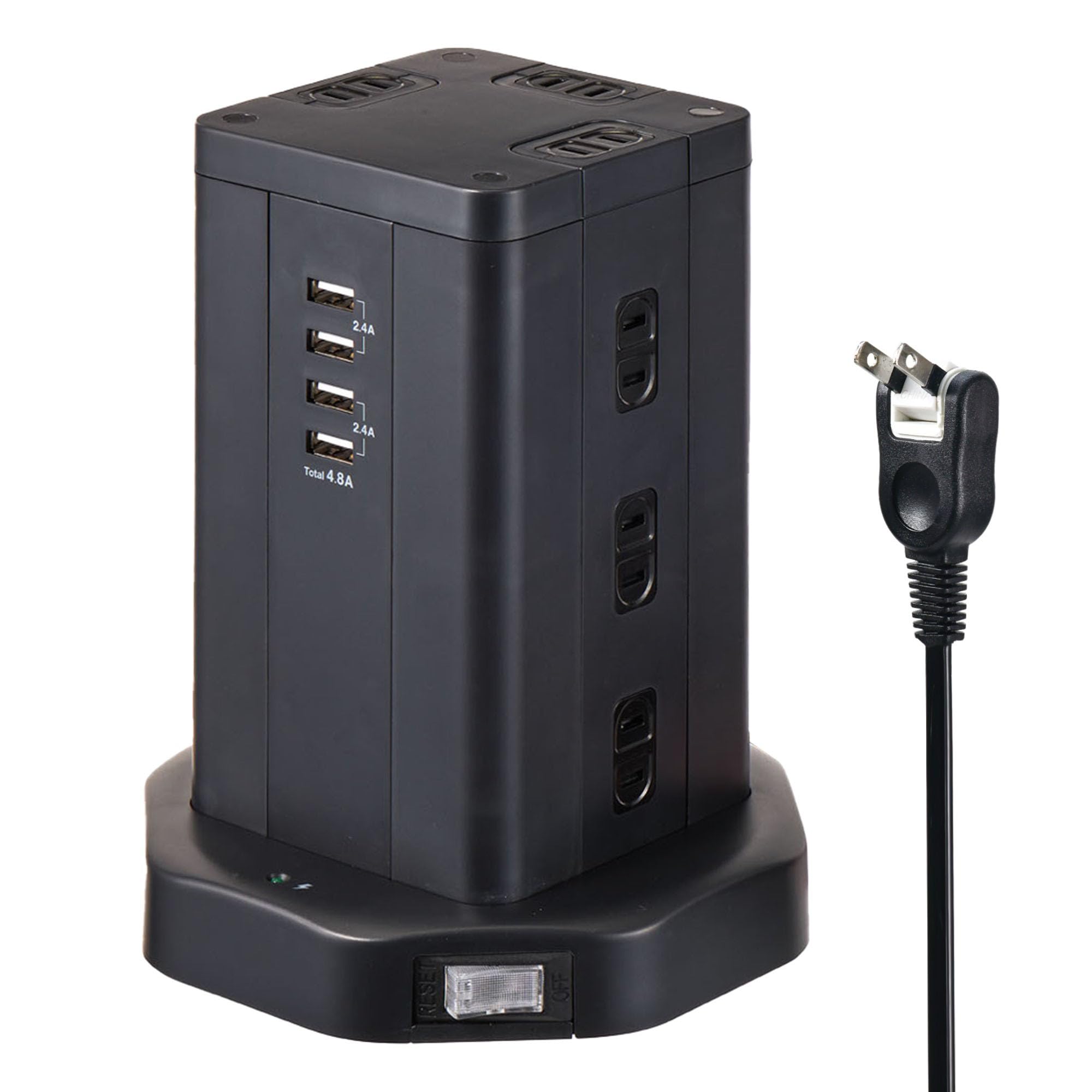 

ELPA Tower-Style Power Strip, 12 Outlets, 4 USB Ports, Magnetic, and Built-in Breaker with Centralized Switch (WBS-TW1204USB(BK))