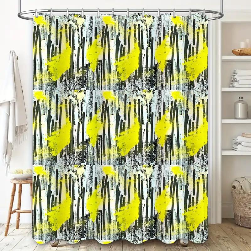 Modern Abstract Shower Curtain Artistic Black Yellow Splash Waterproof Bathroom Decor Set Vintage Textured Fabric Backdrop