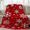 White Snowflake Print Throw Blanket - Festive Winter Holiday Motif Soft Lightweight Accent for Sofa Bed Travel Office Gift