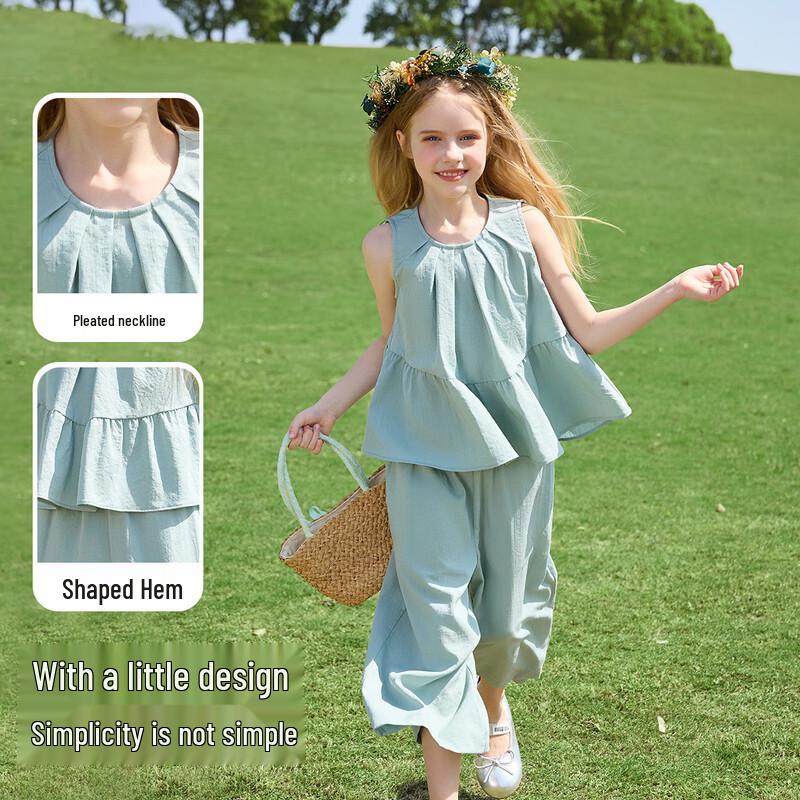 ASK JUNIOR Girls Sleeveless Vest Top & Wide-Leg Pants Summer Set 140