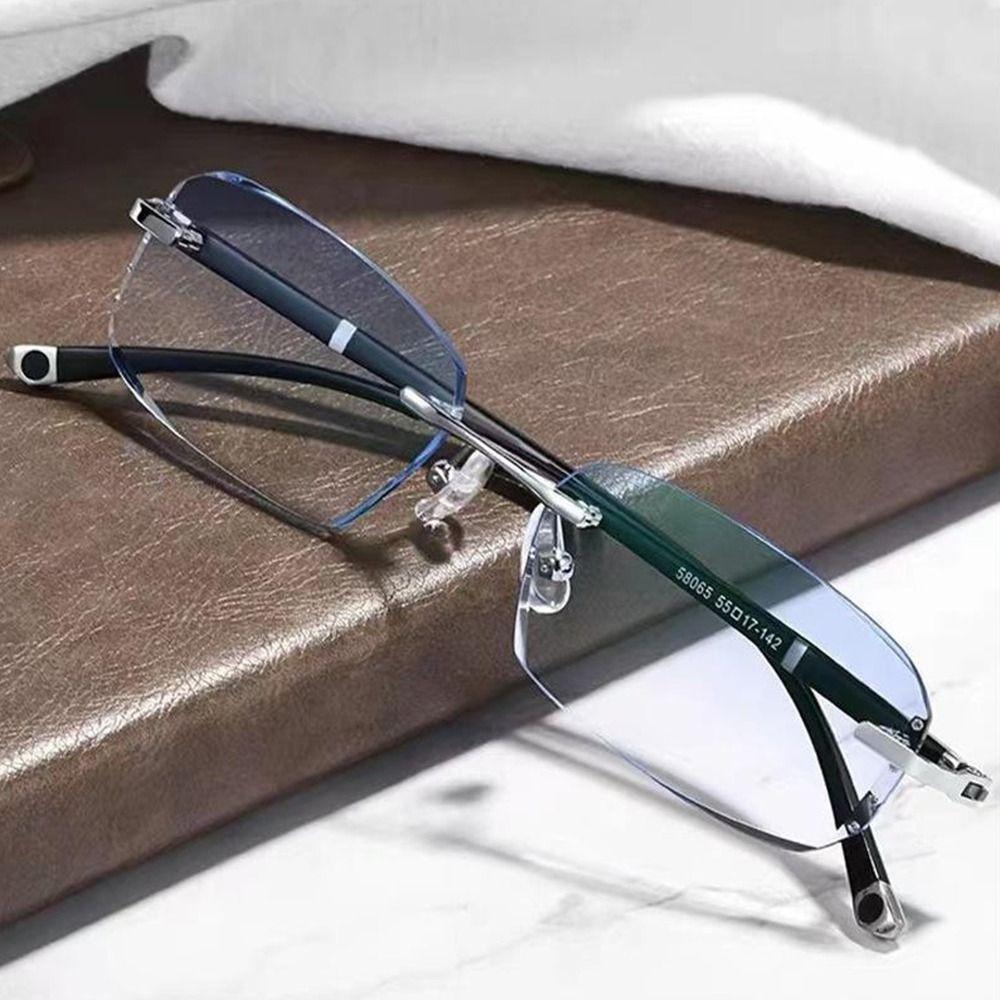 Blue Ray Blocking Anti-Blue Light Reading Glasses Rimless Cut Edge Eye Protection Hyperopia Glasses Vintage Luxury
