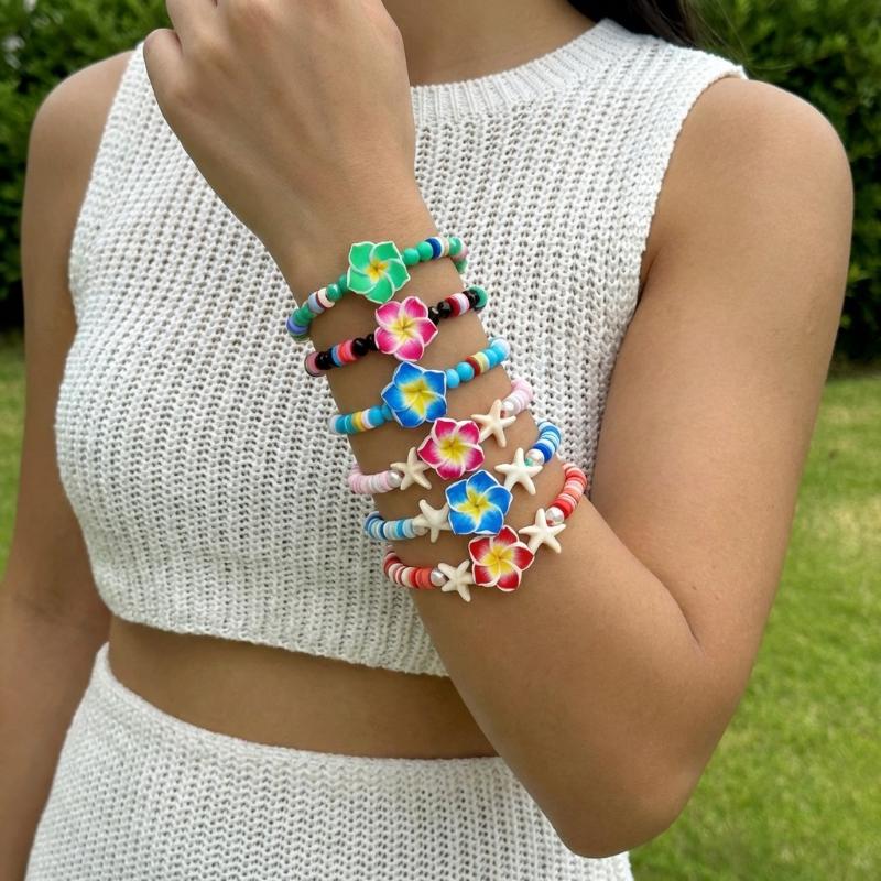 Bohemian Colorful Flower Charm Bracelets For Women Adjustable Pull String Summer Vacation Bangles Girls Party Jewelry Gift