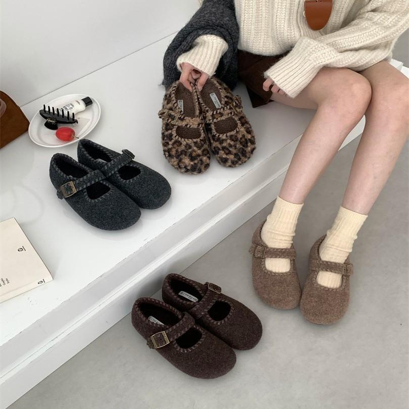 2025 autumn and winter new round head with velvet thick-soled warm women's cotton shoes fashion woven women's single shoes