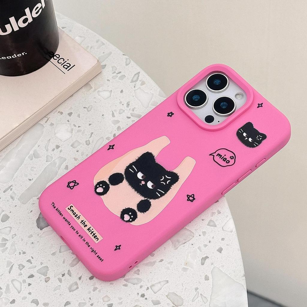 Cartoon Niedliche Schwarze Katze Handyhülle für iPhone 15 iPhone 16 Pro Max