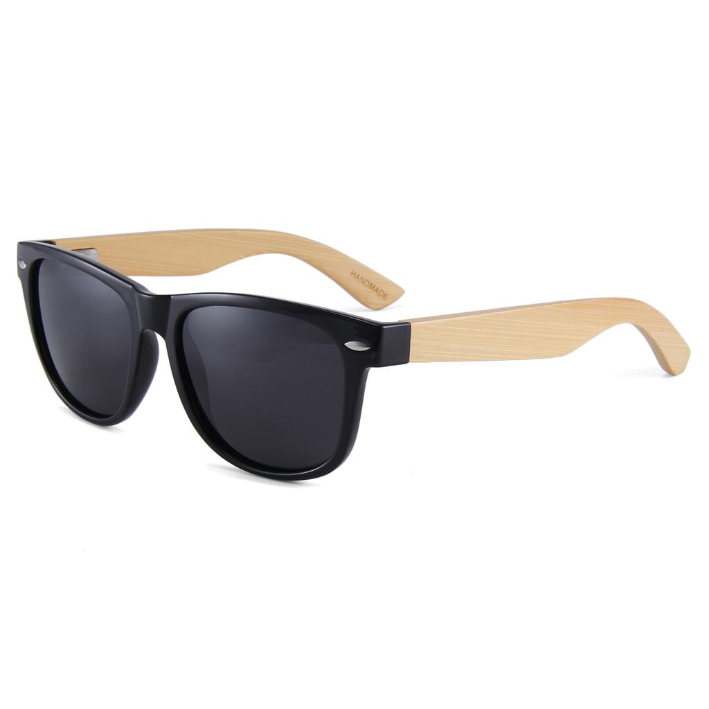 New Large Frame Bamboo Temple Polarized Sunglasses Classic Rivet Vintage UV Protection Shades Bamboo Wood Glasses