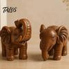 Compact Shelf Statue Elephant Figurine Ornament, Resin Wood Grain Statue, Auspicious Traditional Chinese Craft Animal Sculpture for Home Office Living