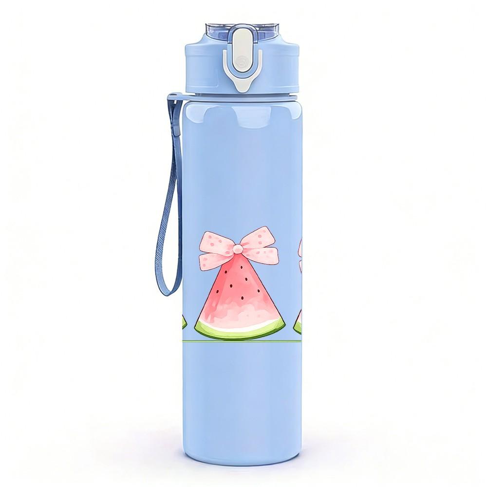 1PC Watermelon Slice Summer Fruit Print 750ml Color Plastic Sports Water Bottle Leakproof Flip Straw Lid Suitable for Sports Office Home Use