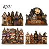 Rustic Home Hanging Sign Halloween Wooden House Pendant with Hemp Rope for Wall Door Decorative Wood Craft Decoration, Haunted Castle Ornaments