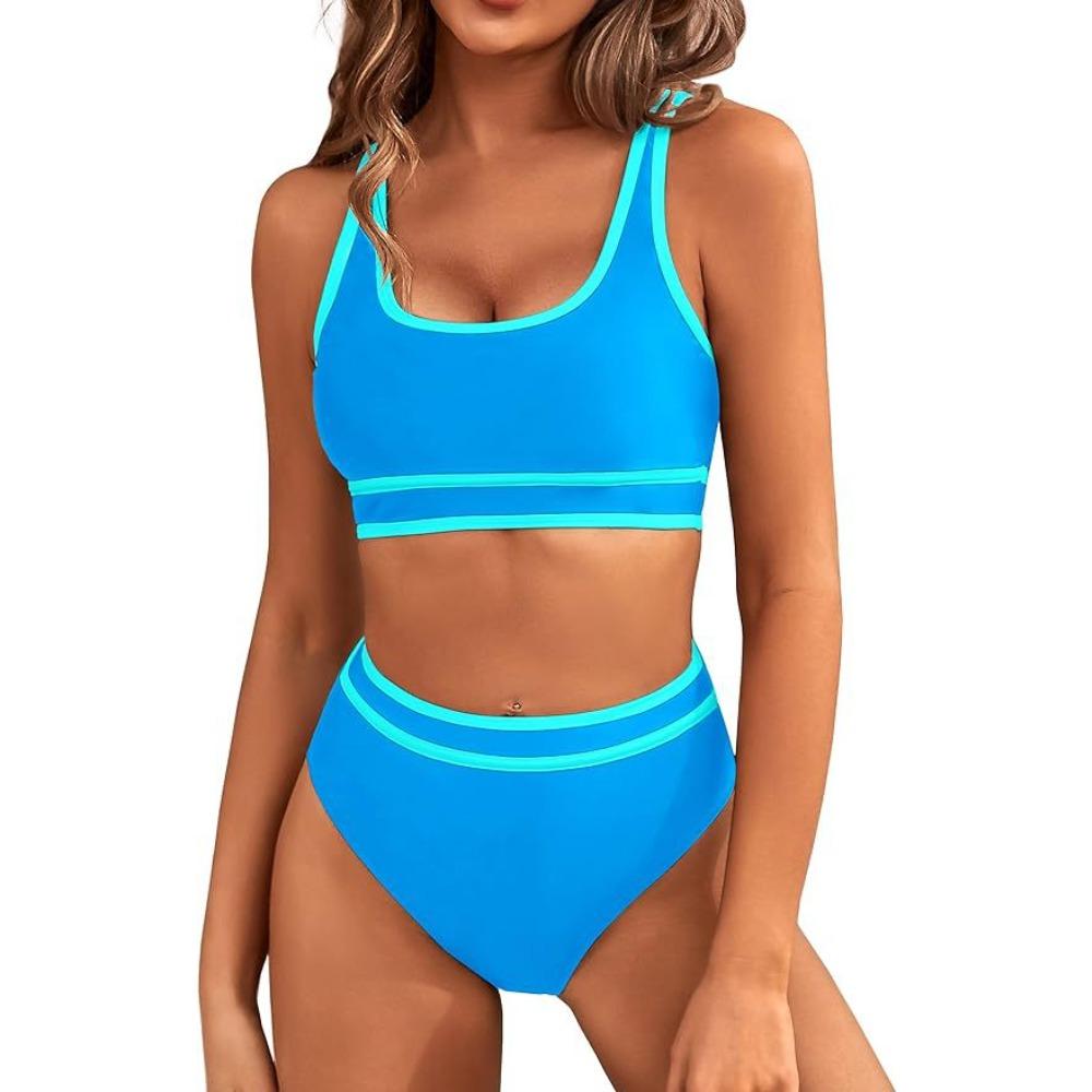 

Emale Bikini Women Swimwear High Waisted Bikinis Sets Sexy Sporty Two Piece Swimsuit Black High Cut Bathing Suit Beachwear S синий