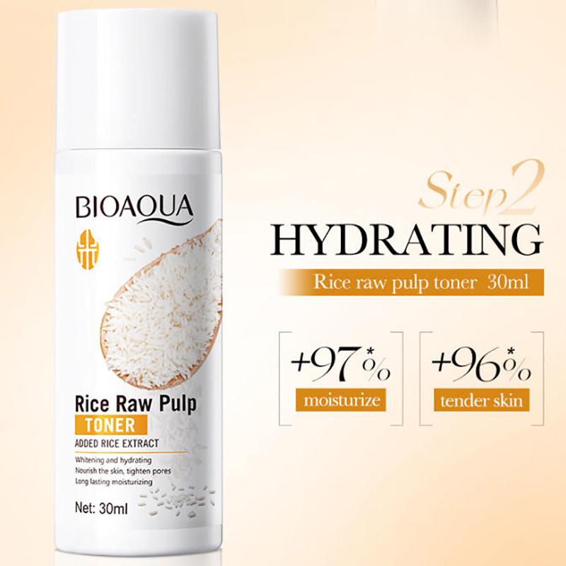 5Pcs Bioaoua Rice Raw Whitening Set Brighten Hydrating Moisturize Soothing Facial Cleanser+Toner+Essence+Lotion+Cream Skincare