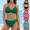 2026 New Solid Color Bikini Set, High Waist Sporty Swimwear with Color Block Cross Front Design for Women