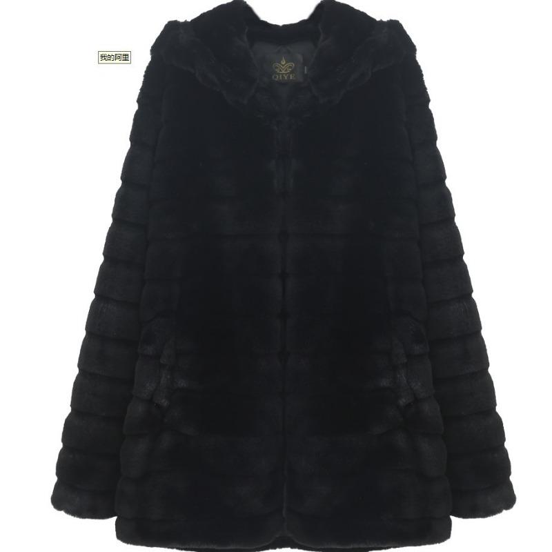 Fur Autumn and Winter Imitation Fur Imitation Mink Long Hooded Fur Jacket Women's Coat Warm