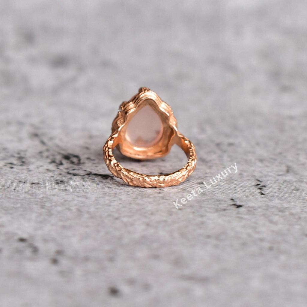 Huge pear rose quartz engagement ring Pink quartz statement ring Rose gold ring for beginning Wedding ring Bridesmaid gift Gift for her