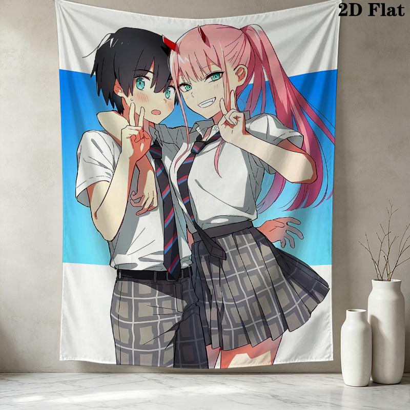 Franxx Zero Two Wall Tapestry Aesthetic Wall Hanging Printed Fabric Blanket Decorative Tapestries For Bedroom Living Room Home Decor