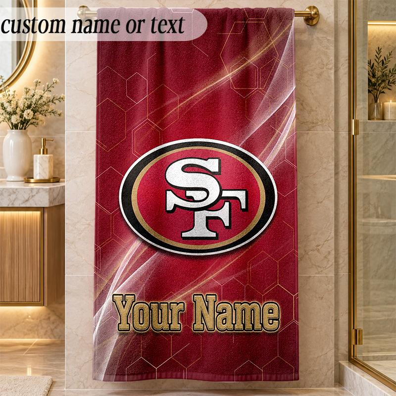 Strandtuch San Francisco 49ers Benutzerdefinierter Name Text Personalisierbares Weiches Handtuch für Strand Pool Innenbereich Wohnkultur Geschenk