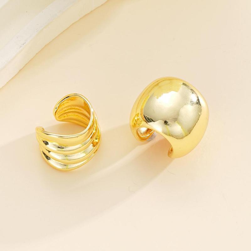 2Pcs Retro Geometric Metal Ear Clips for Women Gold Color Ear Cuff No Fake Piercing Cartilage Aesthetics Earrings Jewelry Gift