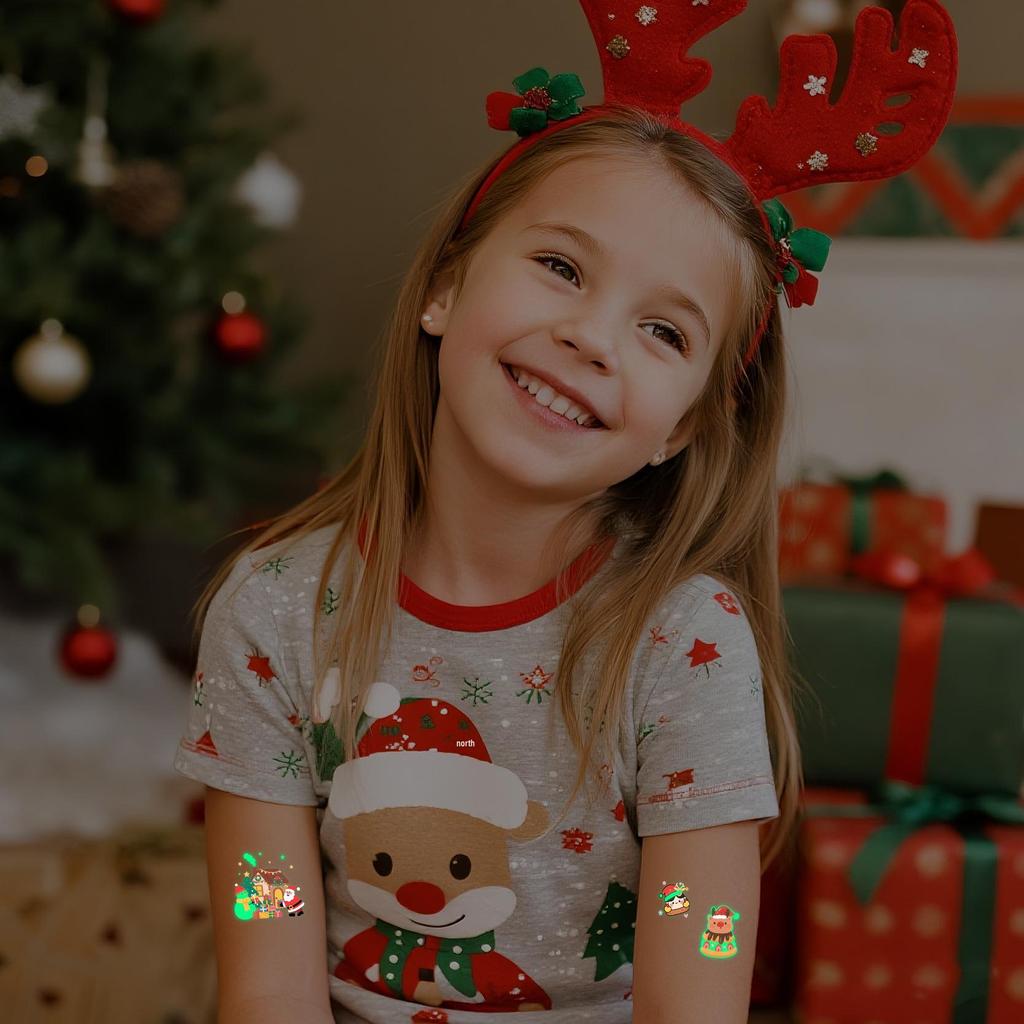 Christmas Luminous Tattoo Stickers: Santa Claus & Cartoon Designs for Kids