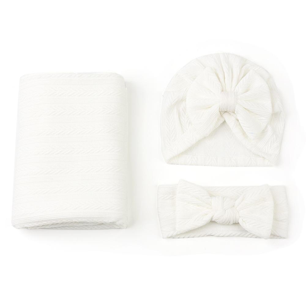 Cross-Border Baby Swaddling Blanket Set Foreign Trade Newborn Solid-Color Polyester-Cotton Swaddle Three-Piece Set 85x90cm