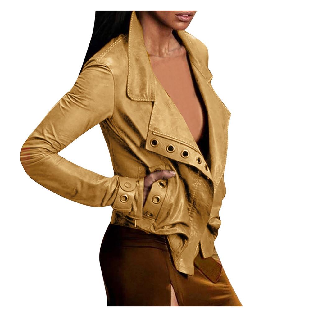 Damen Übergröße Jacke Mantel Kunstlederjacke Damen Langarm Kurzmantel