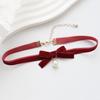 Sexy Velvet Pearl Pendant Choker for Women Bow Neck Clavicle Necklace Lady Jewelry Accessories Girl Gift Lace Gothic Daily Party