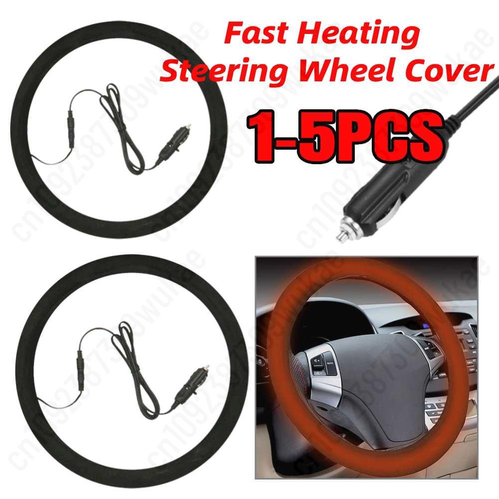 1-5PCS Winter Car Steering Wheel Cover Anti Slip Universal For Steering Wheel Protector Cover Fast Heating Vans Car Accessories