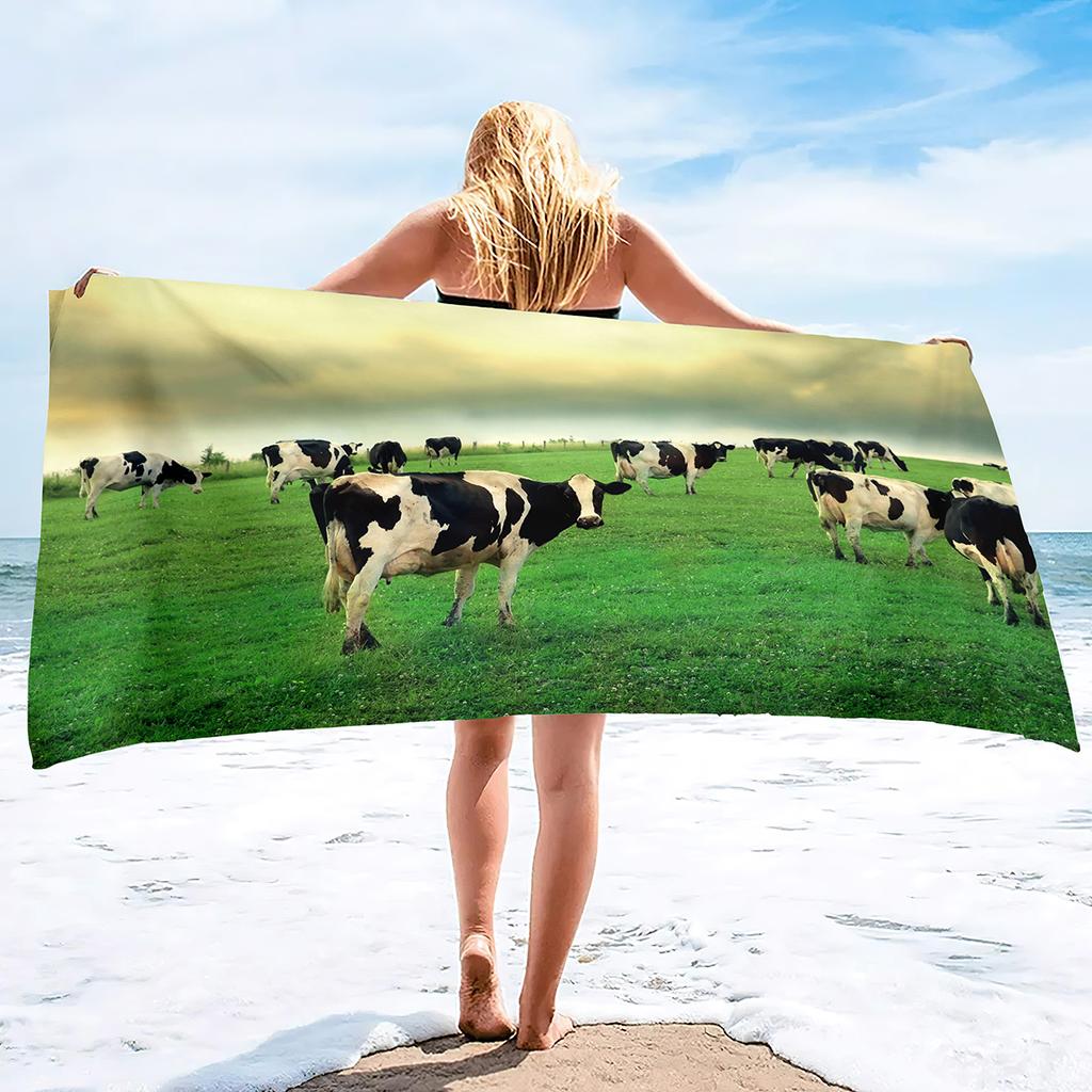 Cow Print Beach Towel Microfiber Bath Towels Oversized Cute Animal Cow Beach Towels Quick Dry Pool Towels for Bathroom Camping