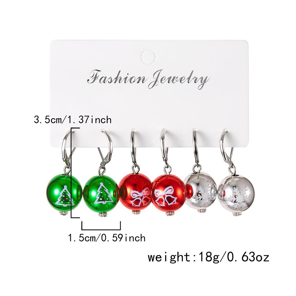3Pairs Acrylic Ball Snowman Dangle Earrings Christmas Tree Snowflake for Women Girl Red Hat Xmas New Year Party Jewelry Gift