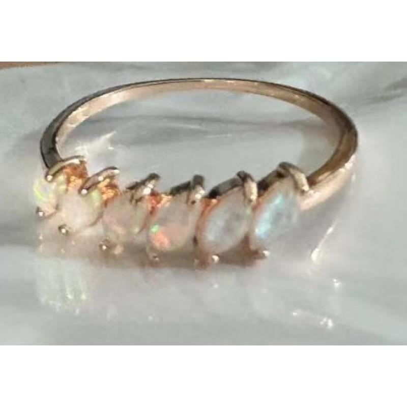 Korean style rhombus opal two-claw ring women s versatile temperament ring simple and advanced no. 6