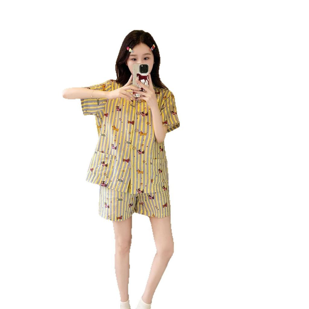 Pure Cotton Double-layer Yarn Pajamas Women's Spring Summer New Short-sleeved Shorts Loose Casual Cotton Yarn Loungewear