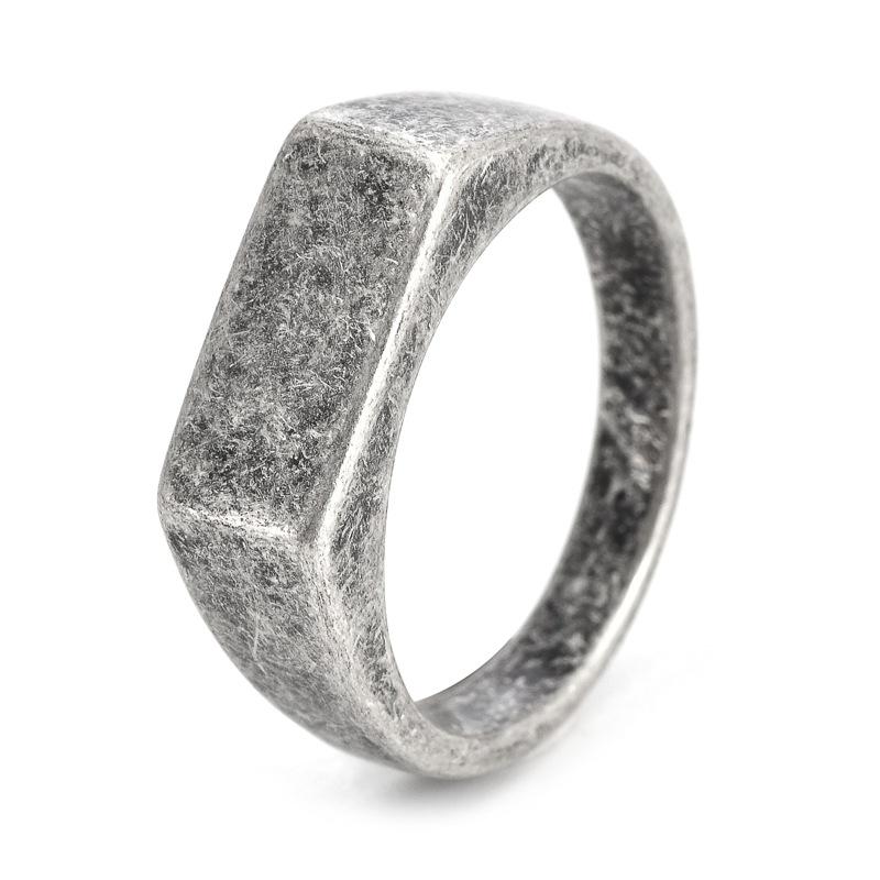 Vintage Titanium Steel Ring for Men Simple Rectangular Design Retro Distressed Finish Jewelry