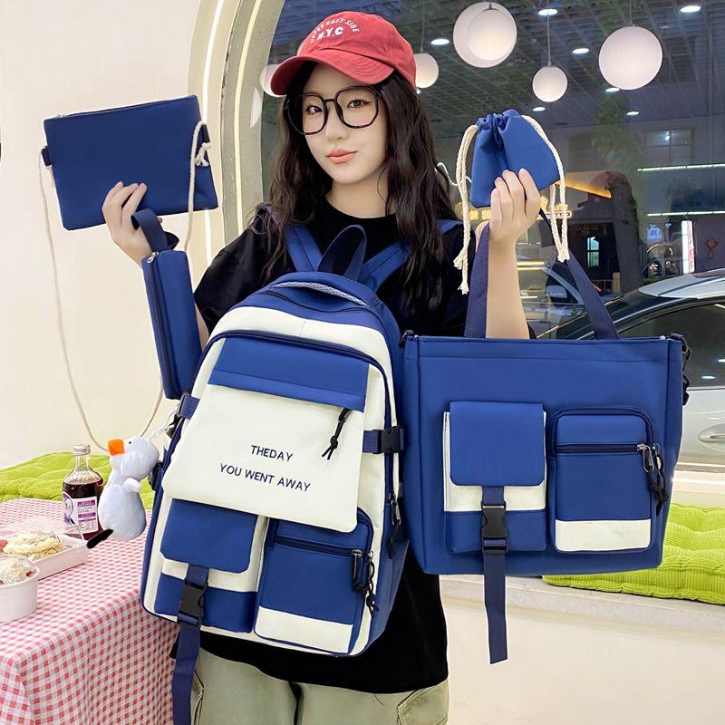 5pcs Backpack Junior High School Students Elementary School Students College Large Capacity, Versatile, Campus Leisure, Dirt Resistant Backpack