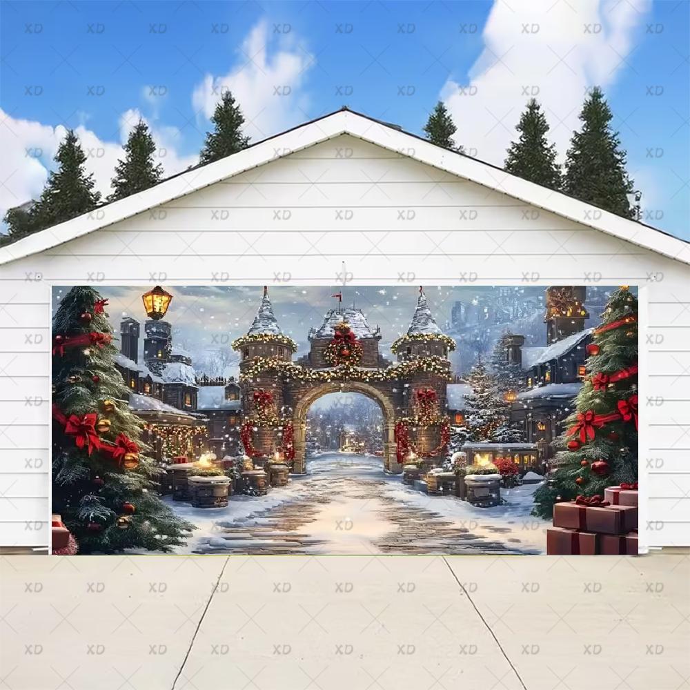 Classic Christmas backdrop for a large garage door, New Year's party backdrop, winter scene, decorative banner47
