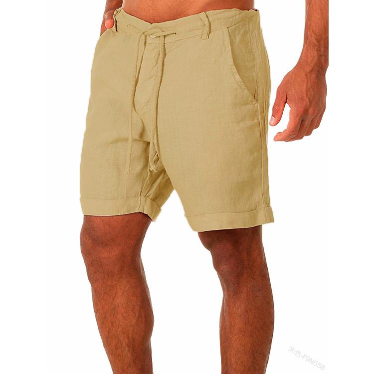 Men's Cotton Linen Lace-up Casual Shorts - Summer Plain Color, Five-Point Length