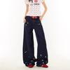 College style American retro cartoon jeans men and women loose couple straight washed wide-leg casual pants men