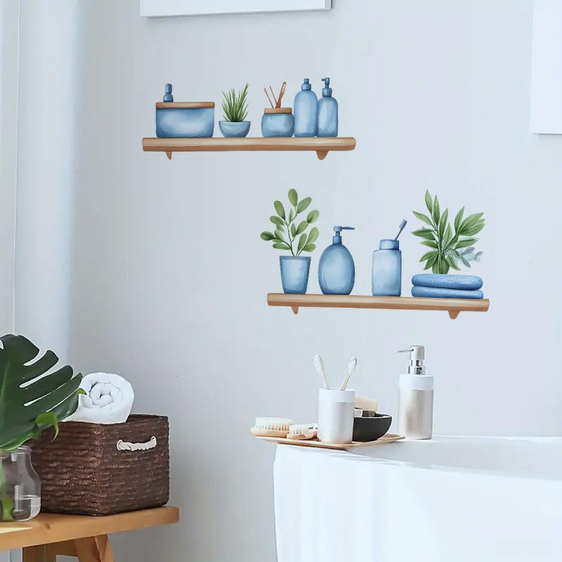 Niebieska Butelka Akwarelowa Półka Naklejka Ścienna Samoprzylepna Sztuka Ścienna do Salonu Wystrój Domu Usuwalna Naklejka Ścienna