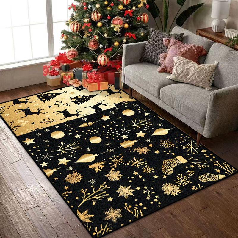 Black Gold Christmas Carpets for Living Room Children Bedroom Rug Soft Fluffy Bedside Rugs Short Plush Large Area Mats Office