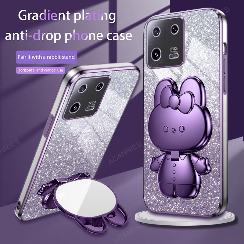 Carino Specchio da Trucco 3D Coniglio Supporto Custodia Placcata Per Xiaomi Mi 13 Lite 13T Pro 5g Proteggi Copertura Posteriore Su Mi13 Mi13t Mi13tpro 13pro