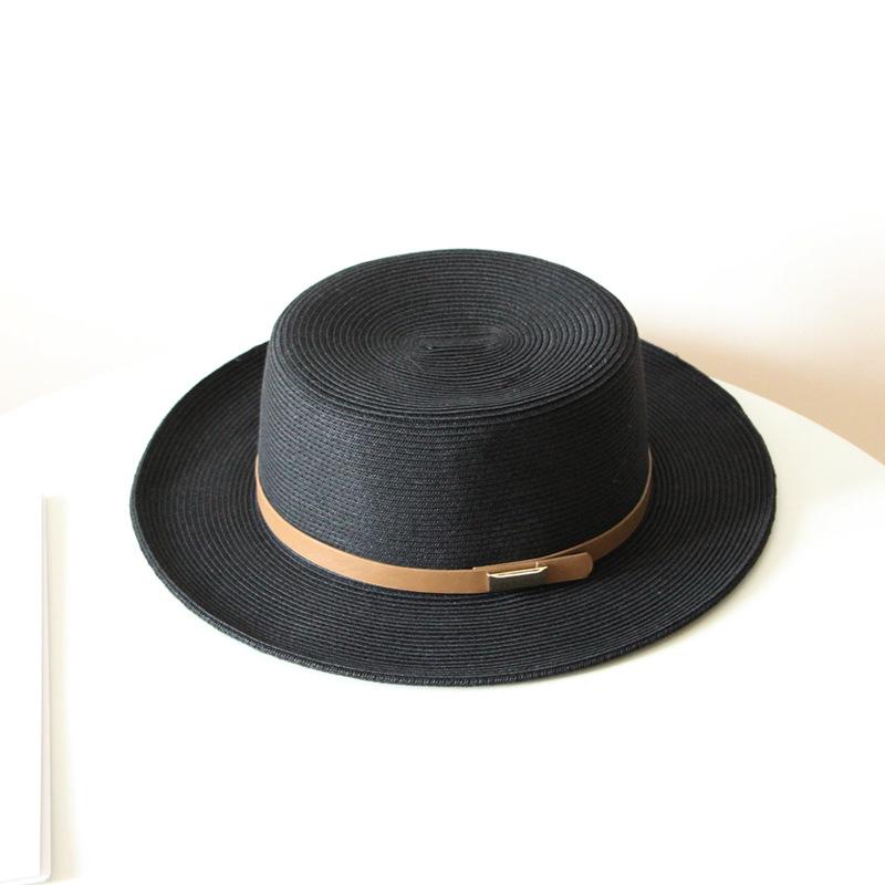 Panama Straw Hat Women's Summer Seaside Sunshade Sun Protection Beach Hat Belt Big Brim Flat Top Straw Top Hat Jazz Hat