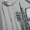 Women's Plus Size Hooded Sweatshirt Korean Style Loose Plaid Patchwork Tops Oversized Casual Autumn Hoodies