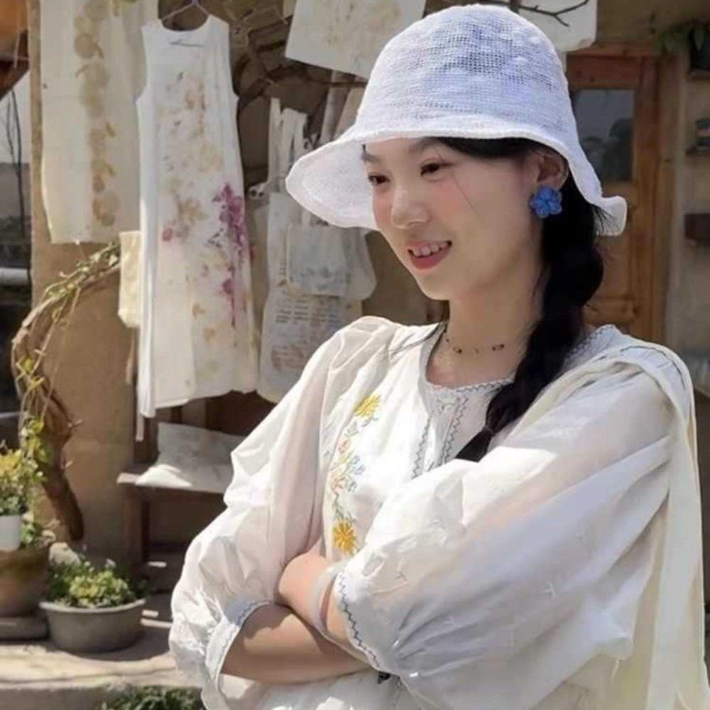 Korean Fisherman Hat Cotton Yarn Basin Cap Foldable Knitted Bucket Hat  Beach