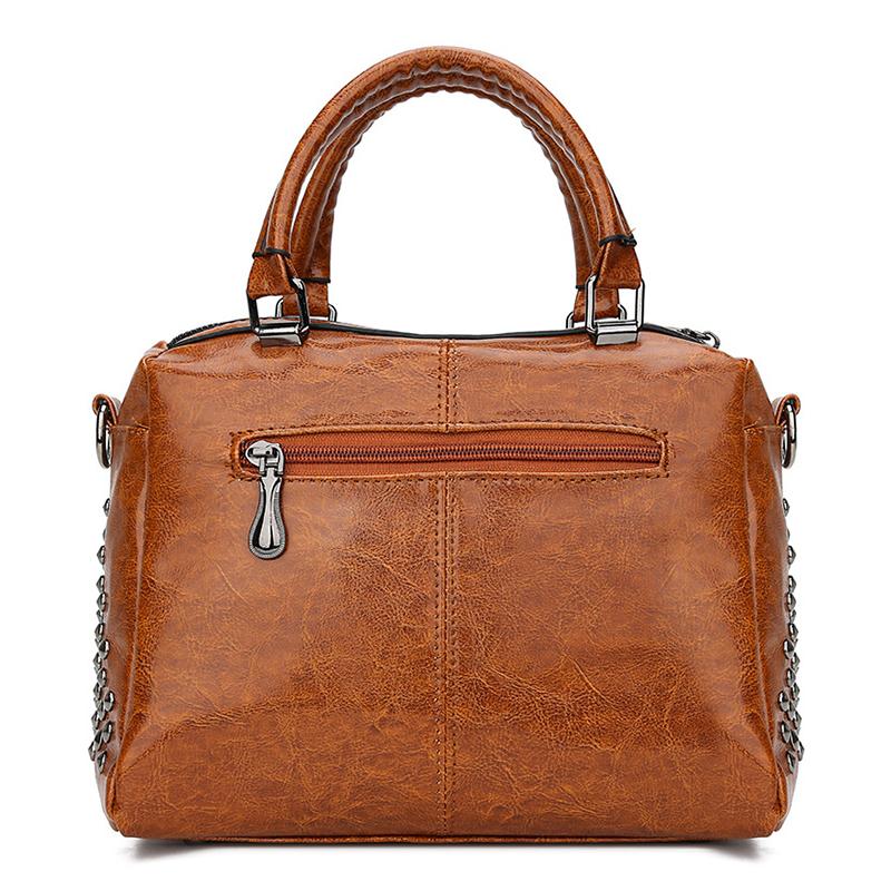 Vintage Boston Pu Leather Large Capacity Handbags Purse Women Shoulder Crossbody Bags Rivet Designer Female Pillow Tote Quality