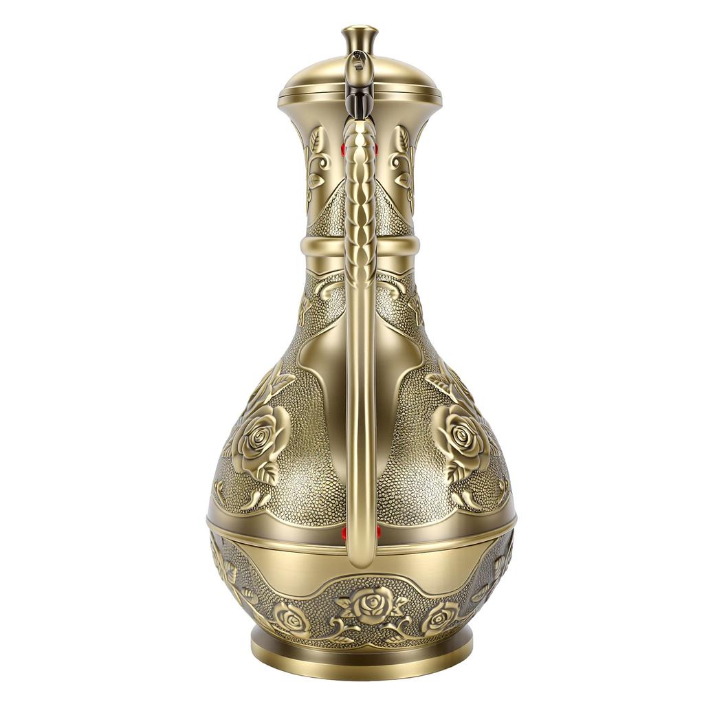Rose Floral Engraved Antique Wine Pot Decorative Elegant Vintage Teapot for Table Centerpiece