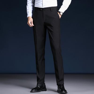 Calças Casuais Masculinas Primavera E Outono Elástico Tubo Reto Calças De Cor Sólida