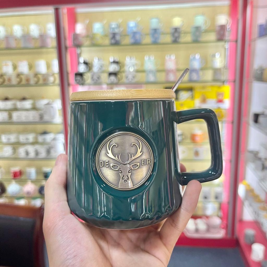 Kreative nordische Hirschtasse Einfache bronzefarbene Keramiktasse Große Kaffeetasse für Büro- und Heimgebrauch Trinktasse